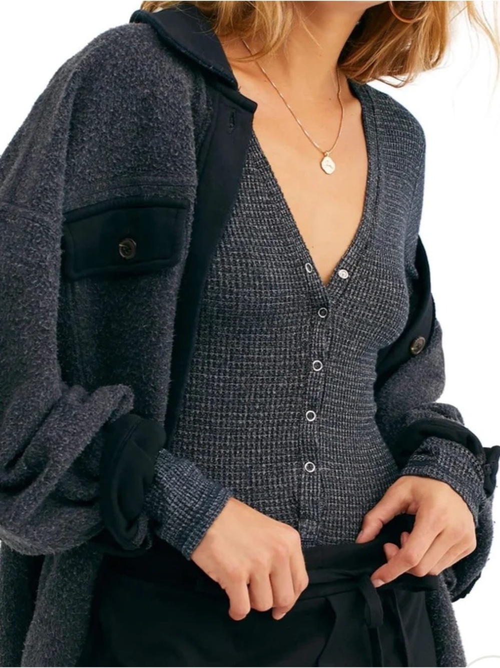 Intimately by Free People  - KEEP YOUR COOL - thermal knit bodysuit Charcoal